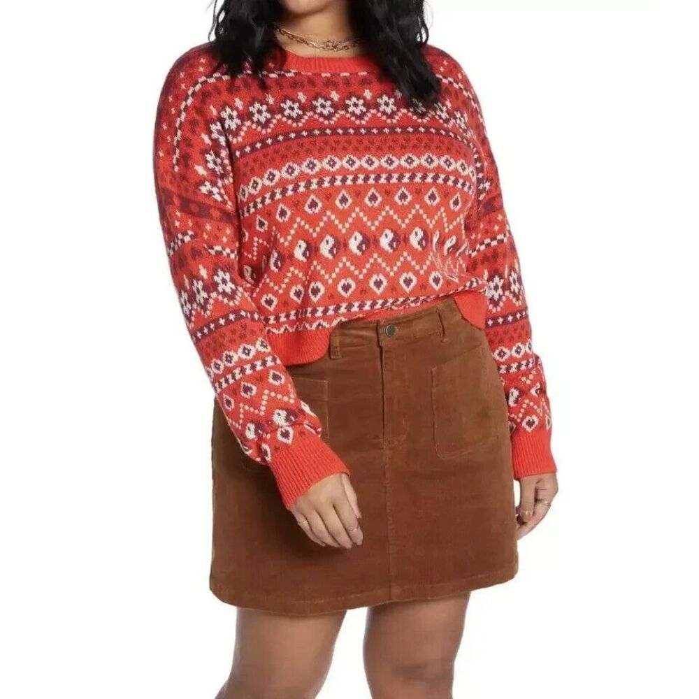 BP Sweater‎ Womens 3XL Nordstrom Red Ying Yang Cropped Pullover Long Sleeve